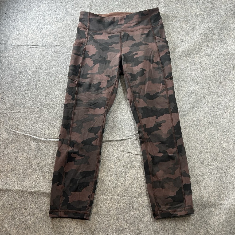 Lululemon Leggings Women's 8 Mid Rise Crop 23" Pockets Camo Brown Athletic